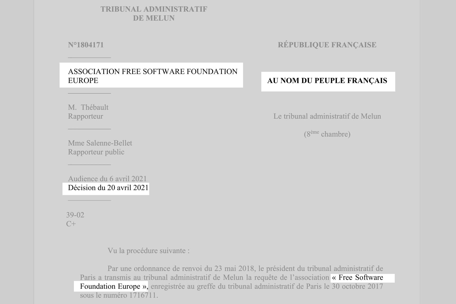 FSFE, judgment, France, military, microsoft